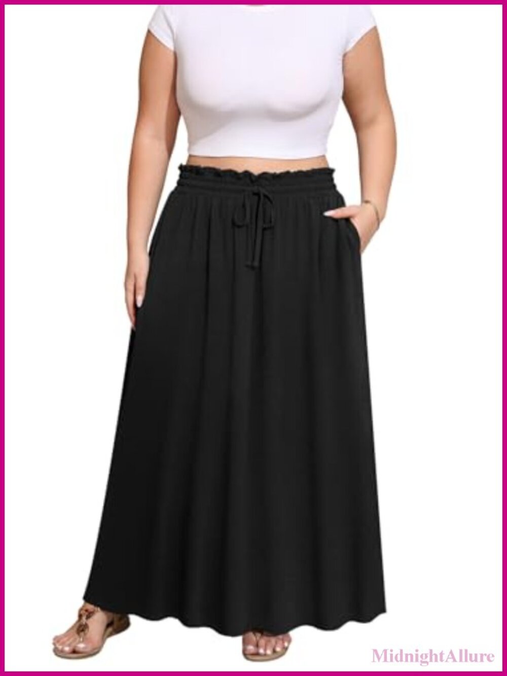 Plus Size Maxi Skirt High Waisted Boho Flowy Long Skirt with Pockets